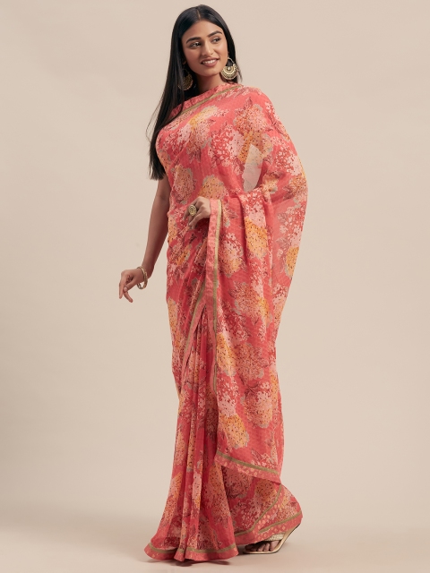 

KALINI Pink & Yellow Poly Georgette Printed Saree