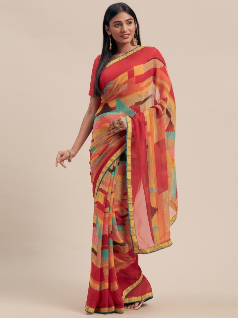 

KALINI Red & Yellow Poly Georgette Printed Saree