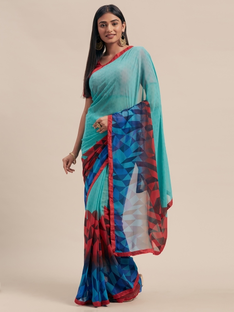 

KALINI Green & Blue Poly Georgette Printed Saree