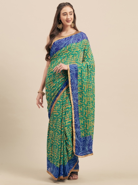 

Women's Ethnic Motif with Lace Border Poly Georgette Green Saree