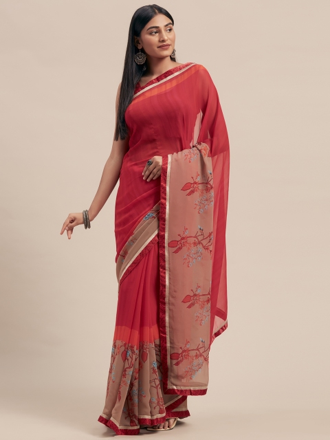 

KALINI Pink & Beige Poly Georgette Printed Saree