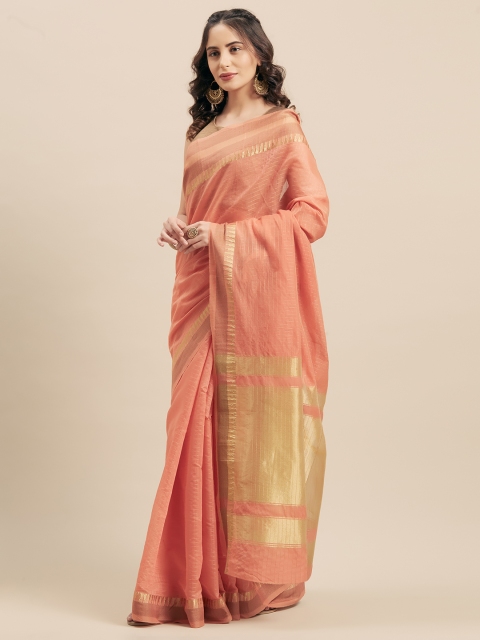 

KALINI Peach-Coloured Checked Silk Cotton Saree