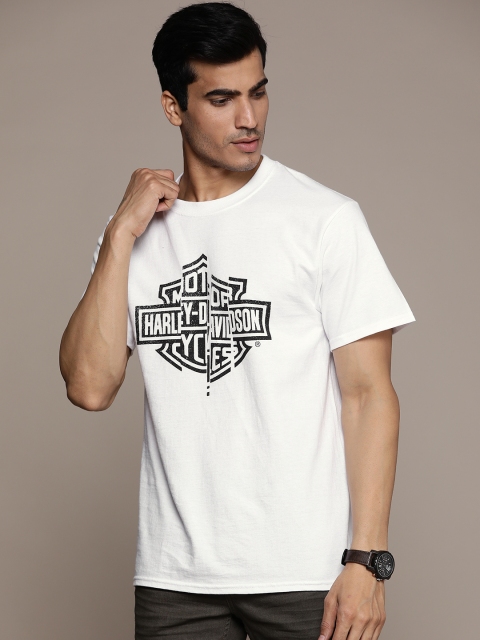 

Harley-Davidson Men White & Black Printed Round Neck T-shirt