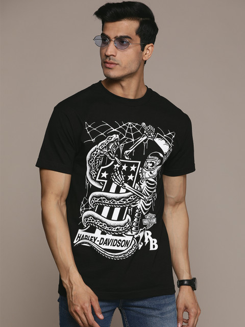 

Harley-Davidson Men Black & White Printed Round Neck T-shirt