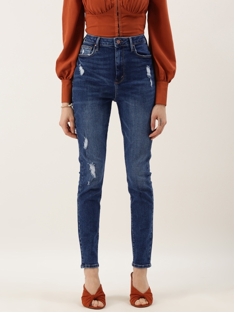 

FOREVER 21 Women Blue Regular Fit Mid-Rise Low Distress Jeans