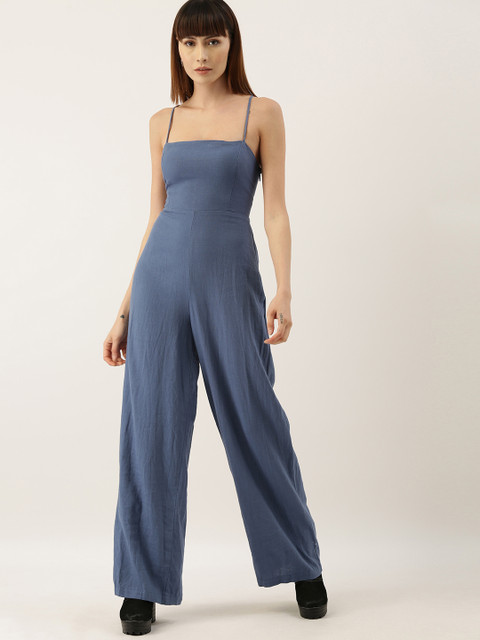 

FOREVER 21 Women Blue Solid Basic Jumpsuit with Lace-Up detail