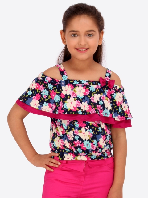 

CUTECUMBER Girls Navy Blue Printed Cape Top