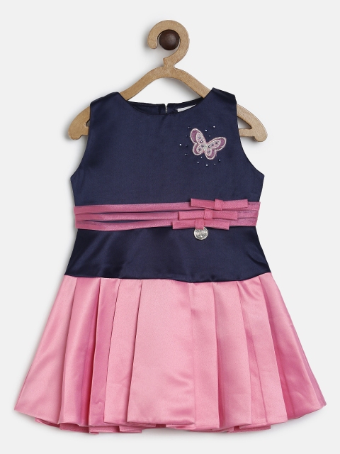 

Peppermint Girls Navy Blue & Pink Colourblocked A-Line Dress