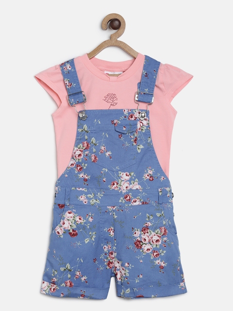 

Peppermint Girls Blue & Peach-Coloured T-shirt with Shorts