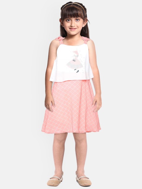 

Peppermint Girls White & Peach Printed A-Line Dress