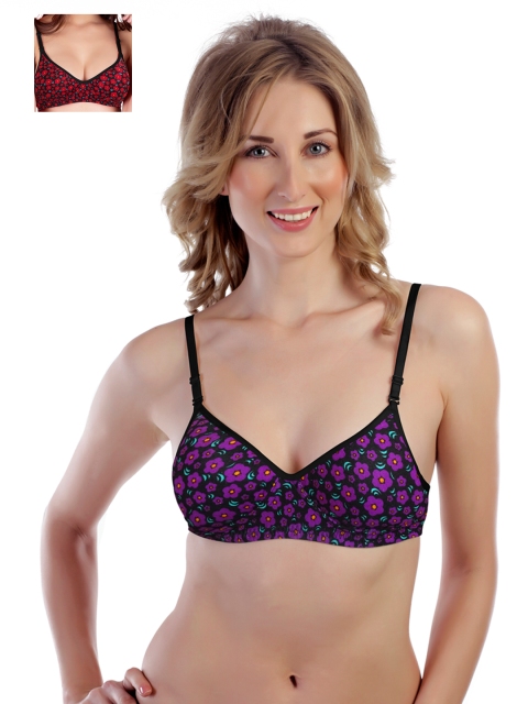 

Tweens Pack of 2 Printed Full-Coverage T-shirt Bras TW-13109-1397-PR, Black