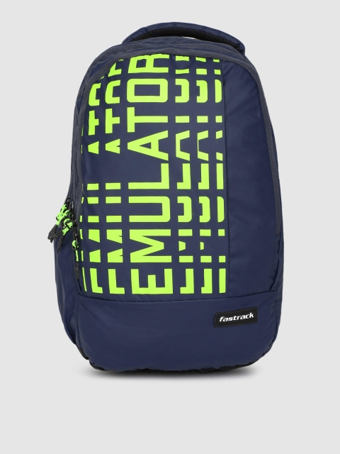 

Fastrack Unisex Navy Blue & Lime Green Typography Printed Backpack