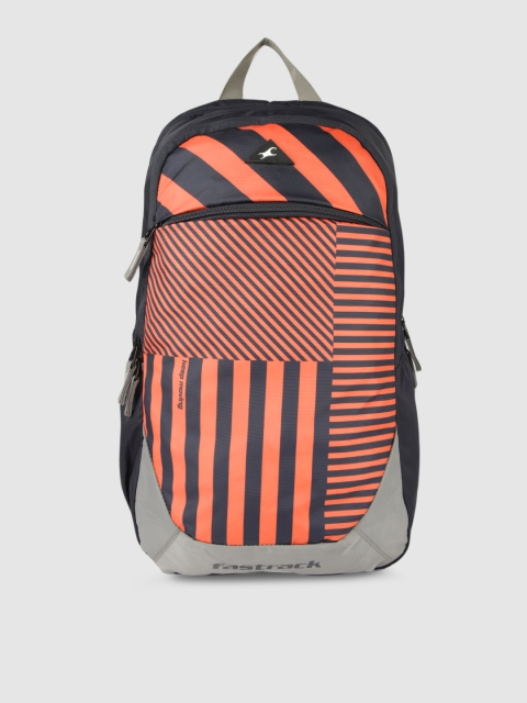 

Fastrack Unisex Orange & Navy Blue Striped Backpack