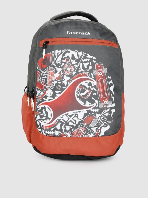 

Fastrack Unisex Grey & Orange Graphic Printed Backpack