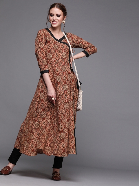 

Inddus Women Maroon & Beige Printed A-Line Kurta