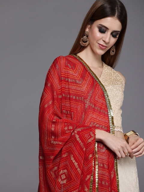 

Inddus Red & Yellow Printed Chiffon Bandhni Dupatta