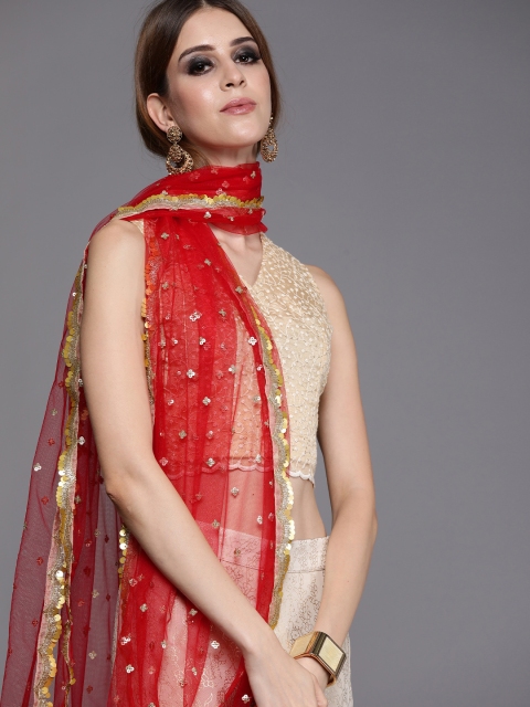 

Inddus Red Net Seqnnied Dupatta