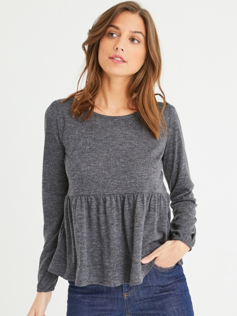 

promod Women Charcoal Grey Solid A-Line Top