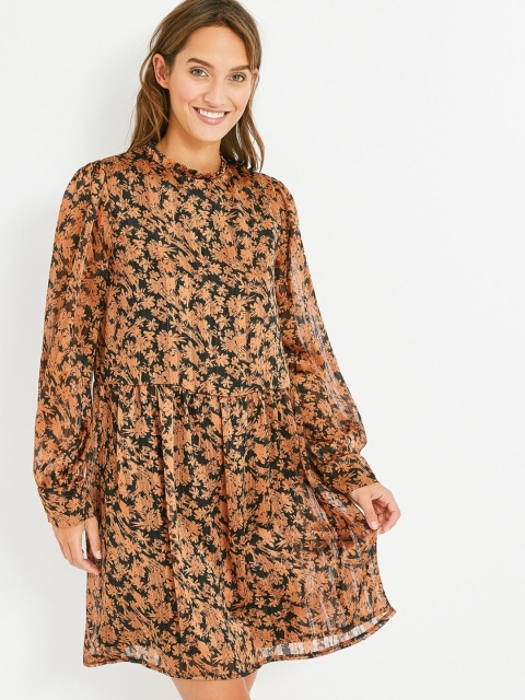 

promod Women Black & Brown Printed A-Line Dress
