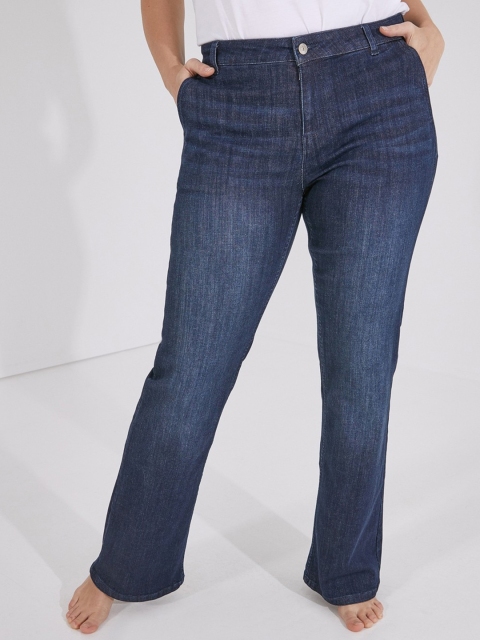 

promod Women Navy Blue Flared Mid-Rise Clean Look Stretchable Jeans