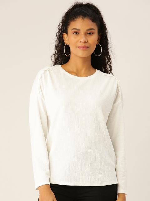 

promod Women Off-White Solid Lace Detail Top