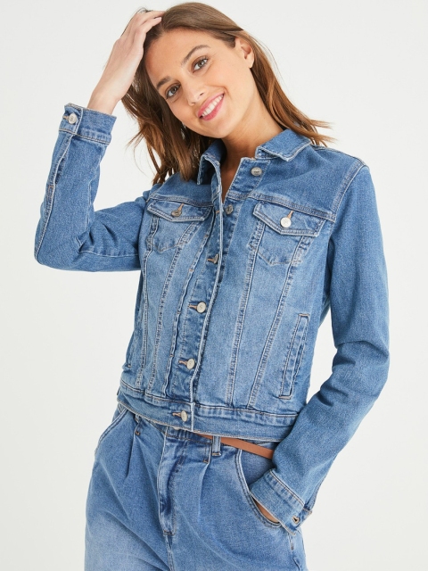 

promod Women Blue Solid Denim Jacket