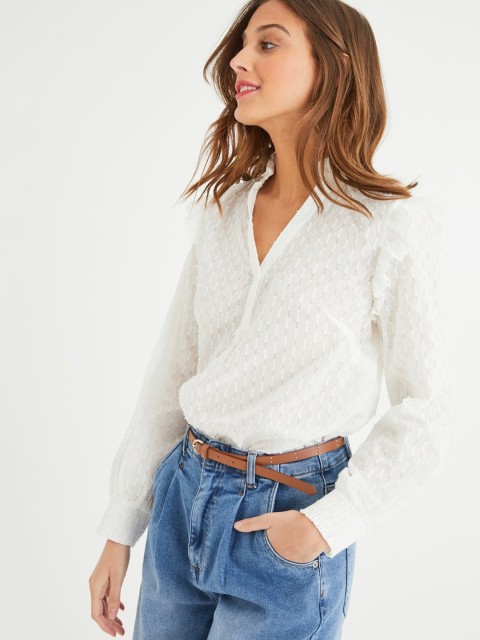 

promod Women White Self Design Top