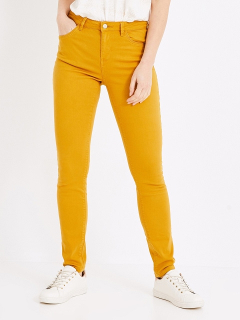 

promod Women Mustard Yellow Skinny Fit Solid Regular Trousers