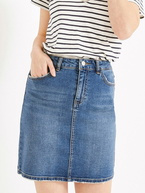 

promod Women Blue Denim Solid Mini A-Line Skirt