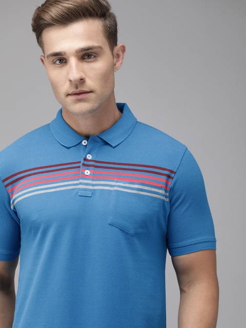 

Park Avenue Men Blue & Maroon Striped Polo Collar T-shirt