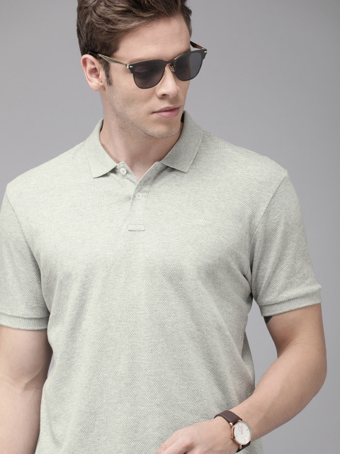 

Park Avenue Men Grey Self Design Slim Fit Polo Collar T-shirt