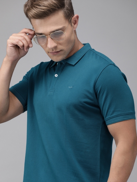 

Park Avenue Men Teal Blue Solid Slim Fit Polo Collar Pure Cotton T-shirt