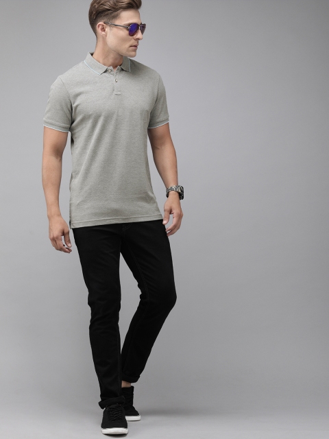 

Park Avenue Men Grey Slim Fit Self Design Polo Collar Pure Cotton T-shirt