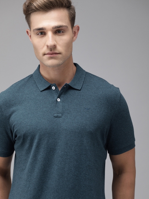 

Park Avenue Men Blue Self Design Slim Fit Polo Collar Pure Cotton T-shirt