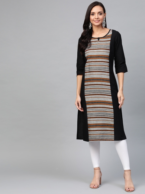 

AURELIA Women Black & Grey Self-Striped Straight Kurta