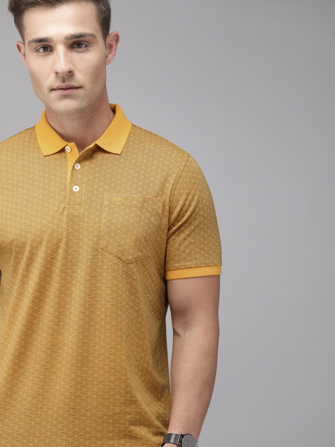

Park Avenue Men Mustard Yellow & Black Printed Polo Collar T-shirt
