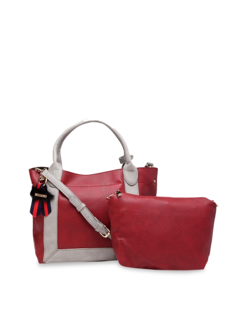 

Ladida Maroon & Grey Colourblocked Handheld Bag