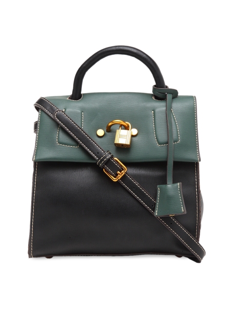 

Ladida Black & Green Colourblocked Handheld Bag