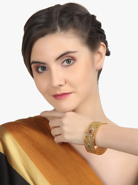 

Adwitiya Collection Set of 2 24K Gold-Plated Stone-Studded Handcrafted Designer Bangles