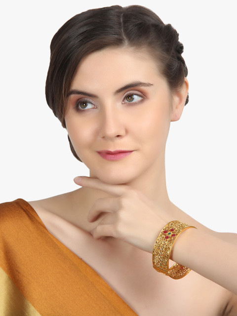 

Adwitiya Collection Set of 2 24K Gold-Plated Stone-Studded Handcrafted Designer Bangles