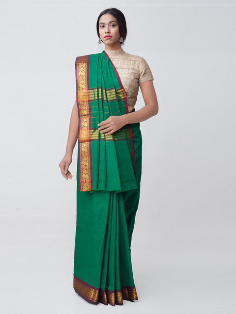 

Unnati Silks Green Woven Design Pure Handloom Cotton Sustainable Saree