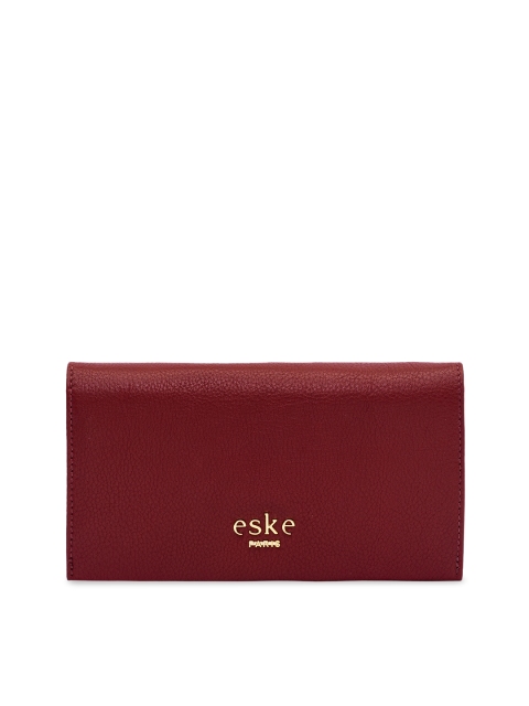 Women Burgundy Solid Leather Two Fold Wallet