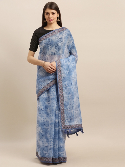 

Pisara Blue & White Linen Blend Printed Saree