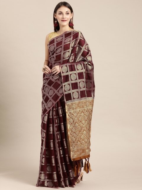 

Pisara Maroon & Gold-Toned Silk Cotton Woven Design Banarasi Saree