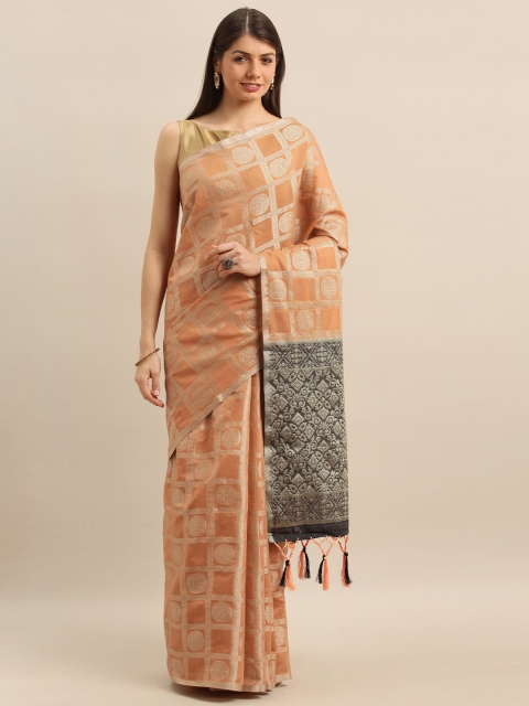 

Pisara Orange & Golden Silk Cotton Woven Design Banarasi Saree