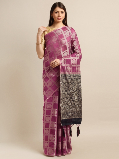 

Pisara Magenta Pink & Silver-Toned Silk Cotton Woven Design Banarasi Saree