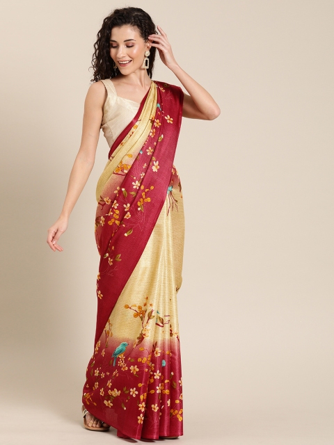 

Pisara Cream-Coloured & Maroon Cotton Blend Printed Khadi Saree