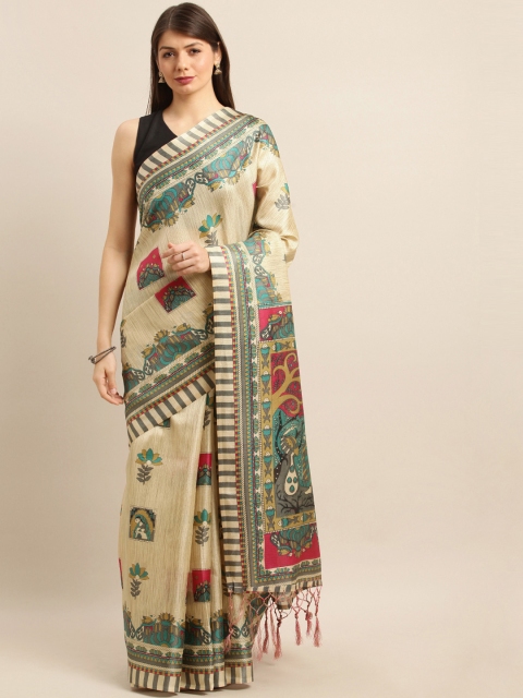 

Pisara Beige & Green Cotton Blend Printed Khadi Saree