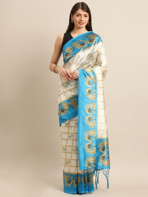 

Pisara White & Gold-Toned Art Silk Checked Saree