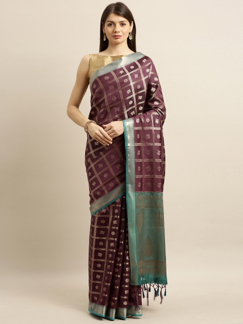

Pisara Burgundy & Gold-Toned Silk Cotton Woven Design Banarasi Saree